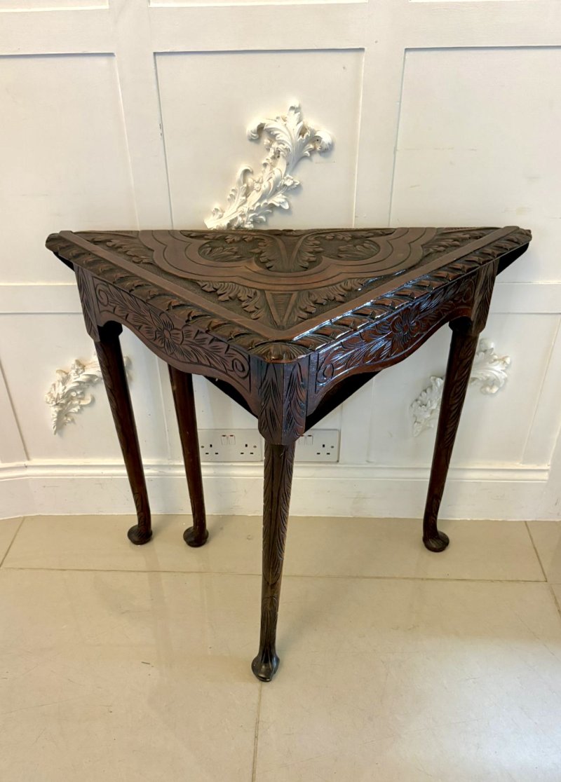 Antique Rare George III Carved Mahogany Folding Corner Table